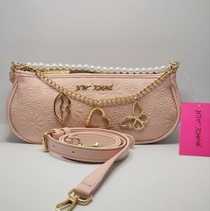 Betsey Johnson Pink Embroidered Crossbody Bag